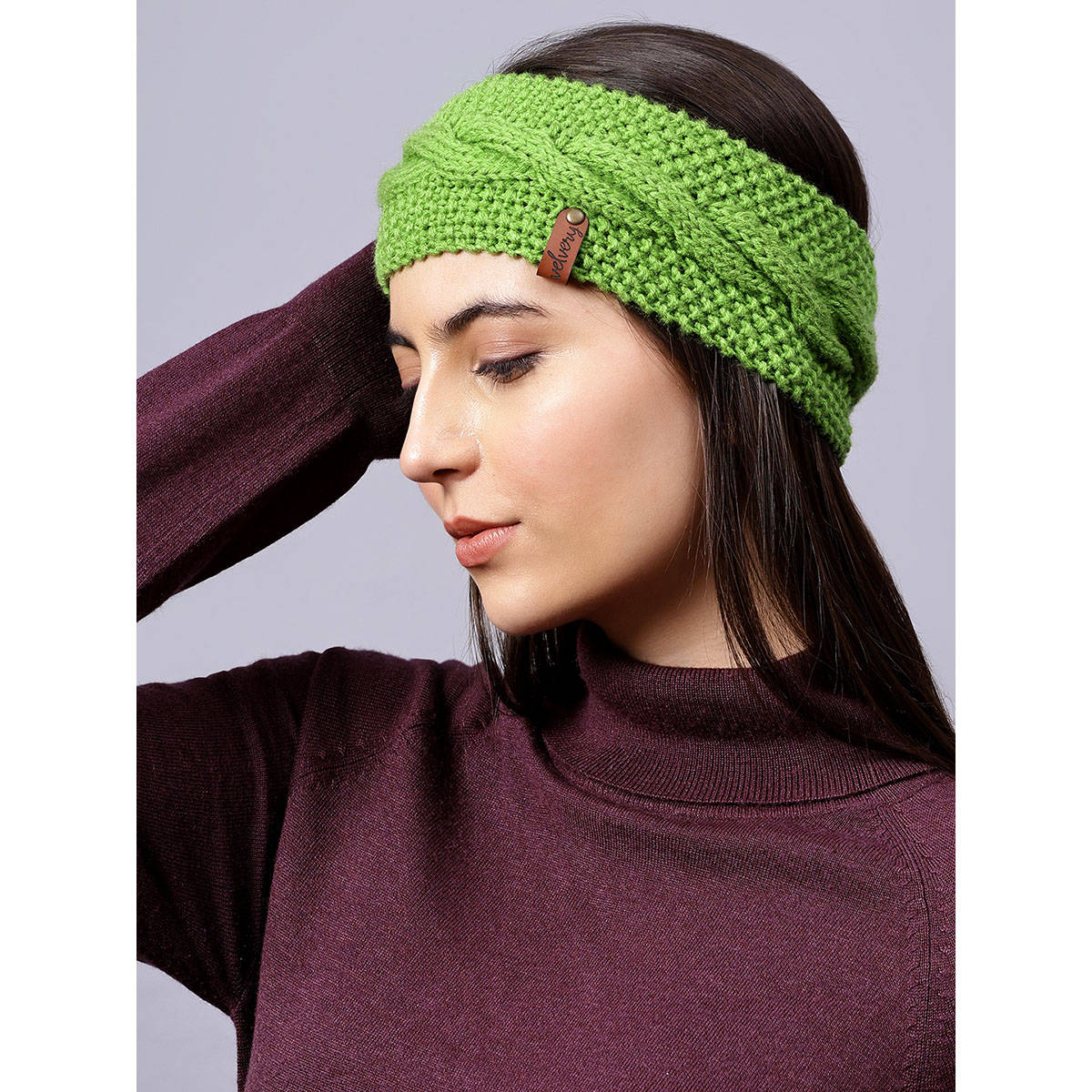 Velvery Hand-Knitted Green Self Design Acrylic Headband