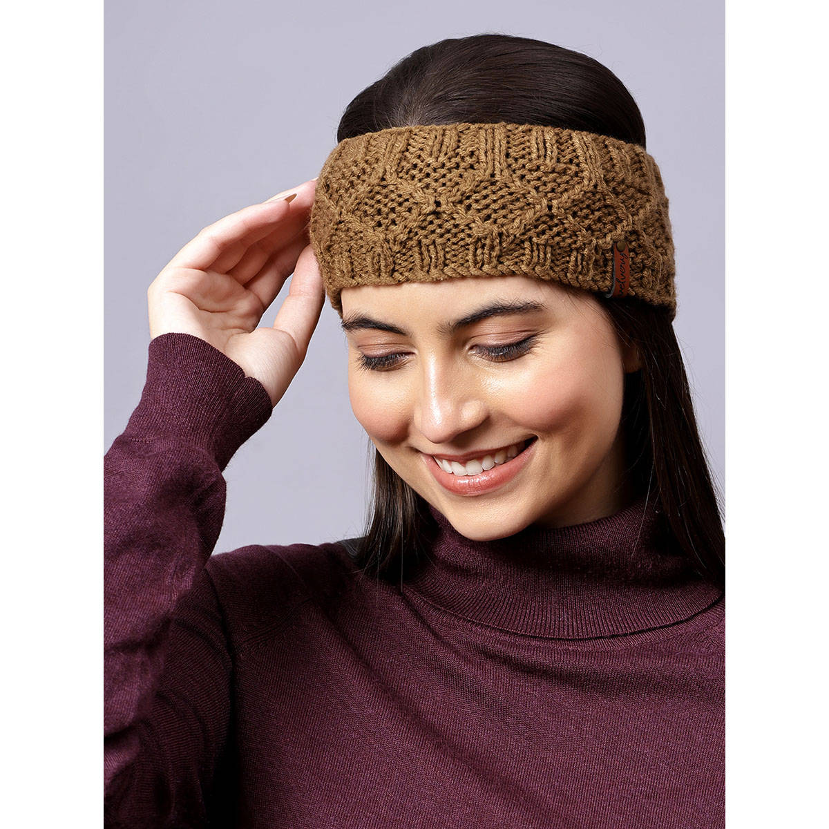 Velvery Hand-Knitted Brown Self Design Acrylic Headband