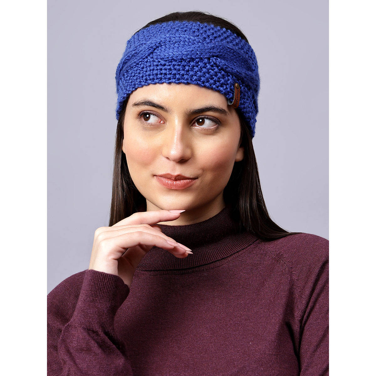 Velvery Hand-Knitted Blue Self Design Acrylic Headband