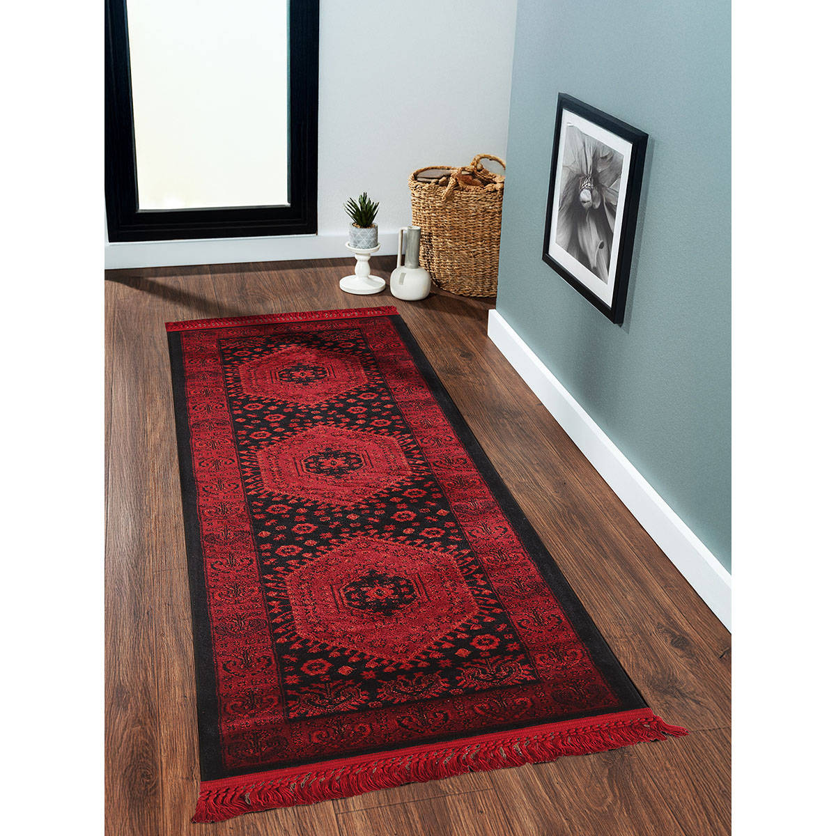 OBSESSIONS Red Ethnic Afghan Classical Bedside Runner