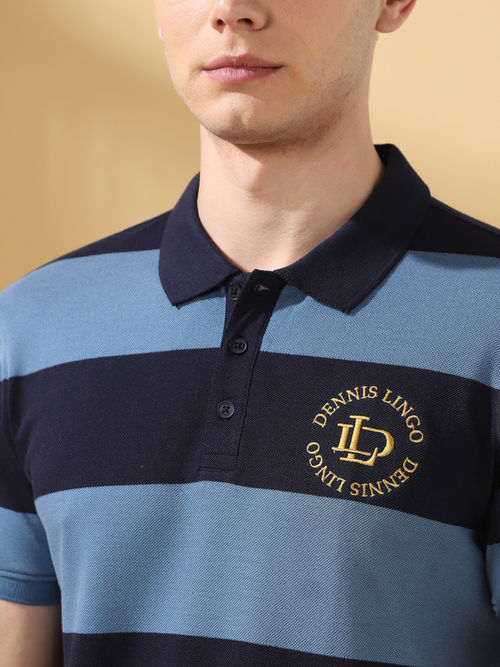 Buy Dennis Lingo Men Navy Blue Blazer Stripes Collar Neck Half