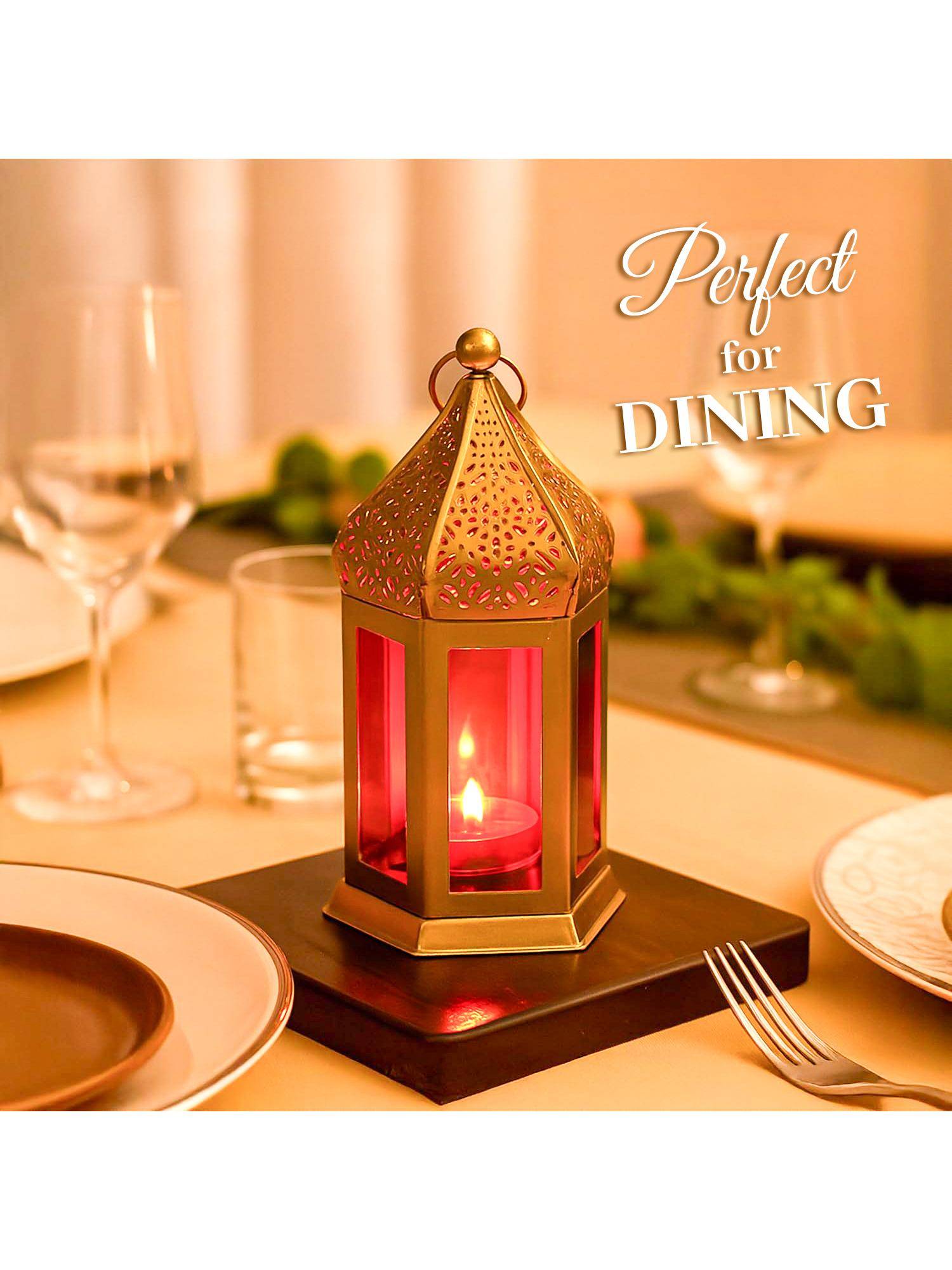 Voncasa Gold-Toned & Red Moroccan Candle Holder