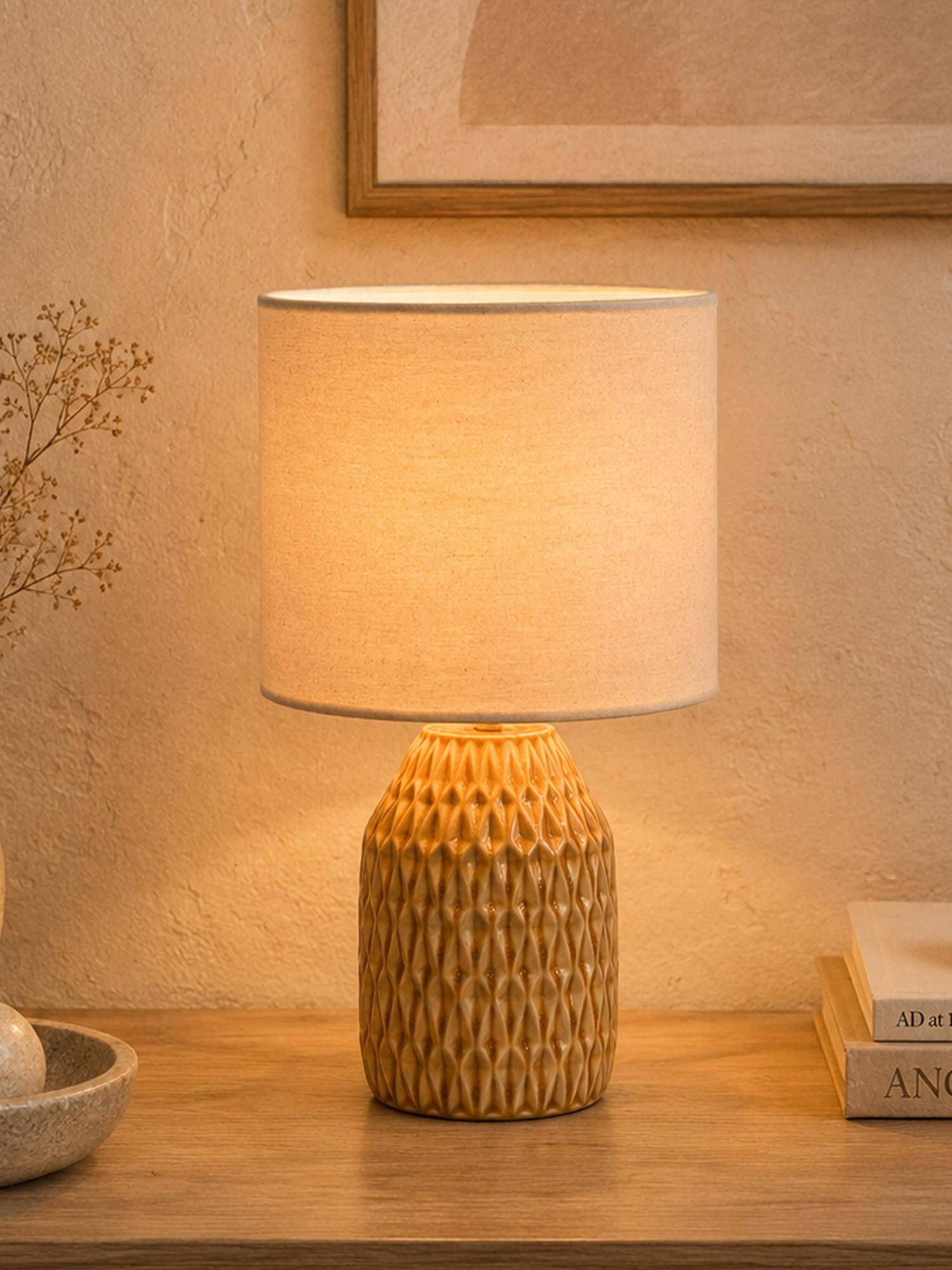 Homesake Artisan Textured Ceramic Table Lamp With Fabric Shade Off White