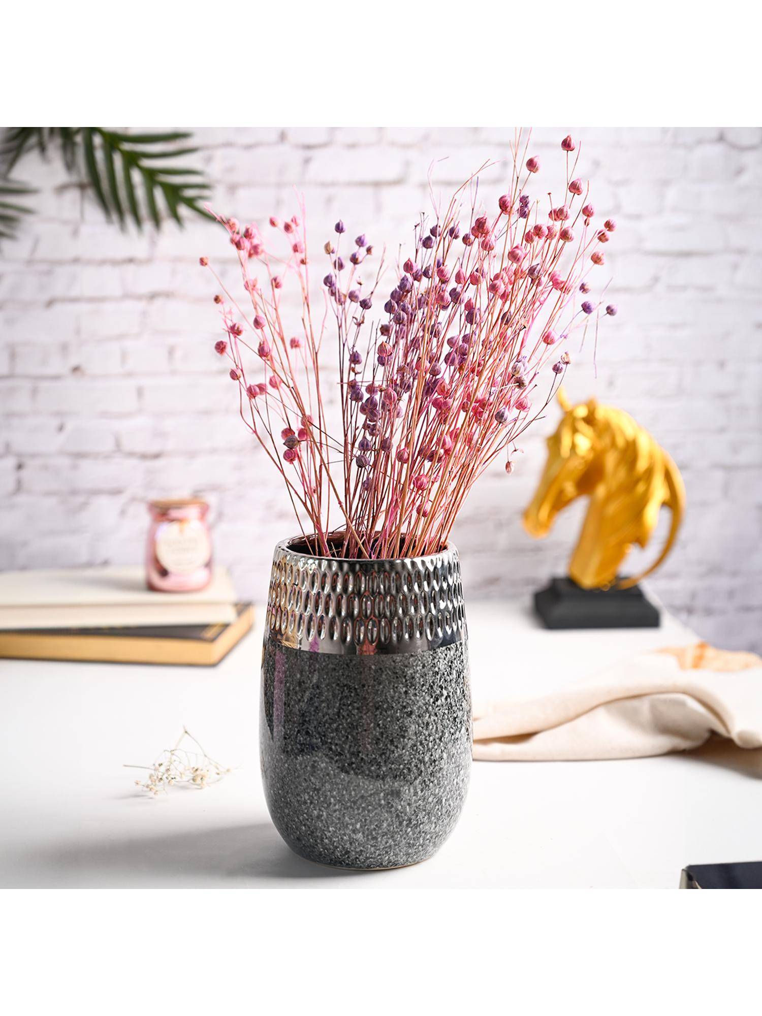 Voncasa Grey Textured Ceramic Vase