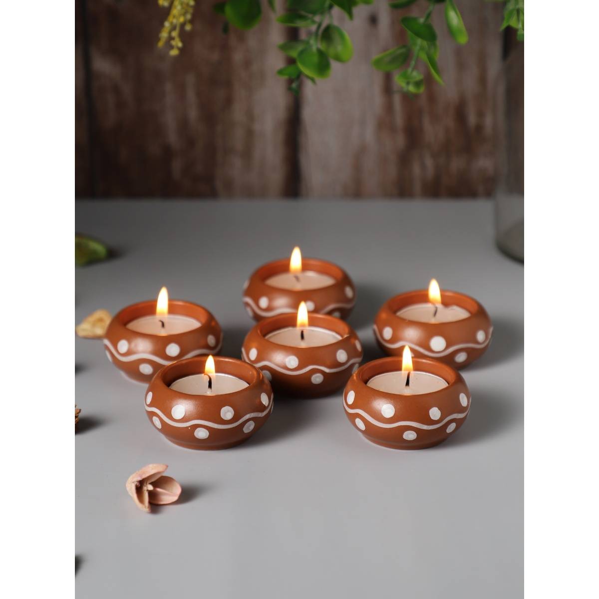VarEesha Handmade Traditional Border Terracotta Ceramic Tea Light Holders Set Of 6