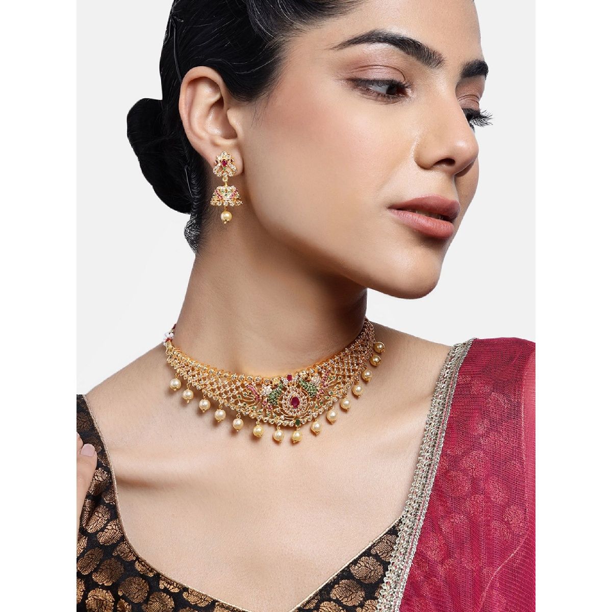 Tristar Jewelry Navratna 14K Gold Pearl Choker Necklace Set, Box at Rs  175000/piece in Jaipur