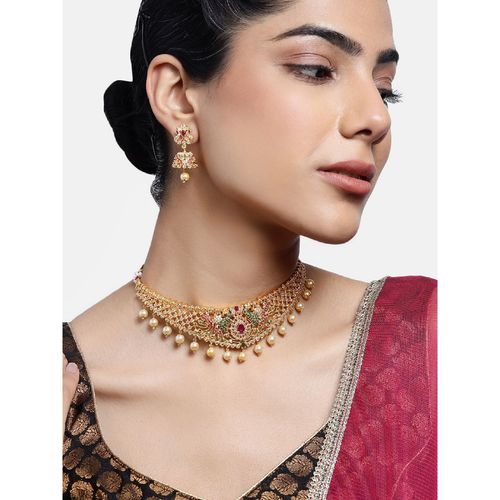 Buy Estele Gold Plated Cz Peacock Designer Bridal Choker Necklace