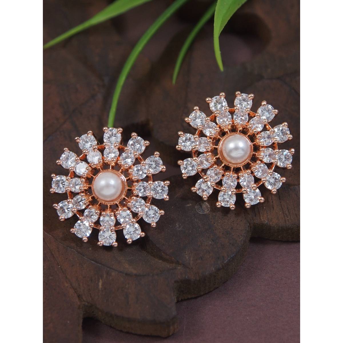 I Jewels Rose Gold Plated CZ and American Diamond Fashionable Stud Earrings (E3274RG)