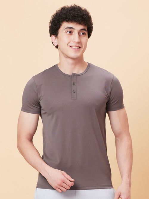 Being Human Grey T-Shirt Half Sleeves Henley Neck