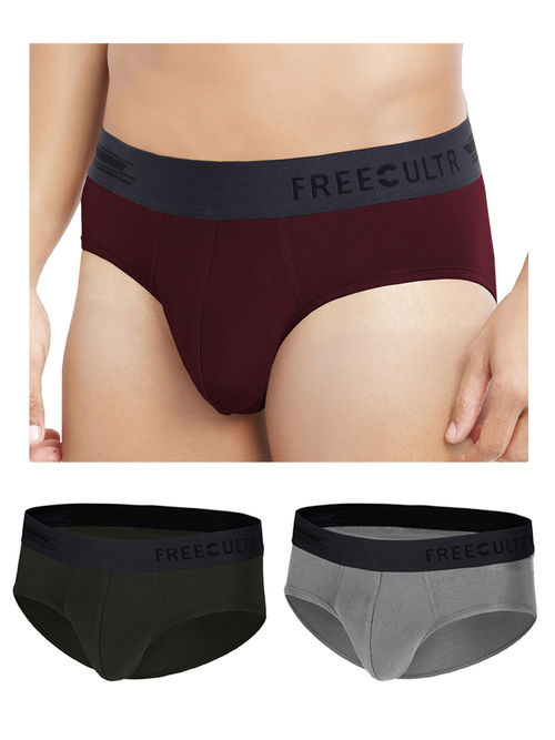 Buy FREECULTR Anti-Microbial Air-Soft Micromodal Underwear Brief Pack Of 3  - Multi-Color (XXL) Online