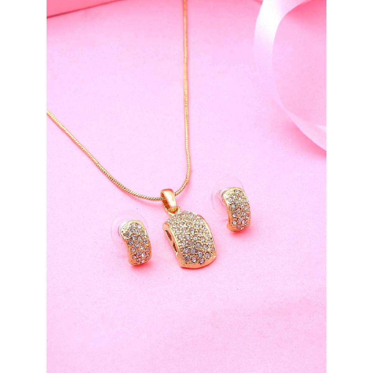 Estele Gold Plated Graceful Designer Necklace Set With Sparkling Crystals For Women (Set of 2)