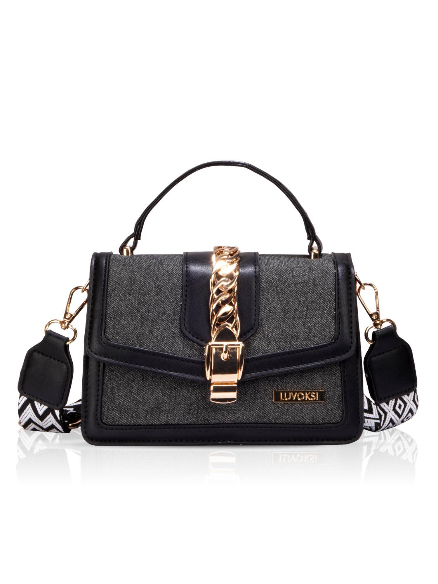 LUVOKSI Black Textured Sling Bag (Medium)