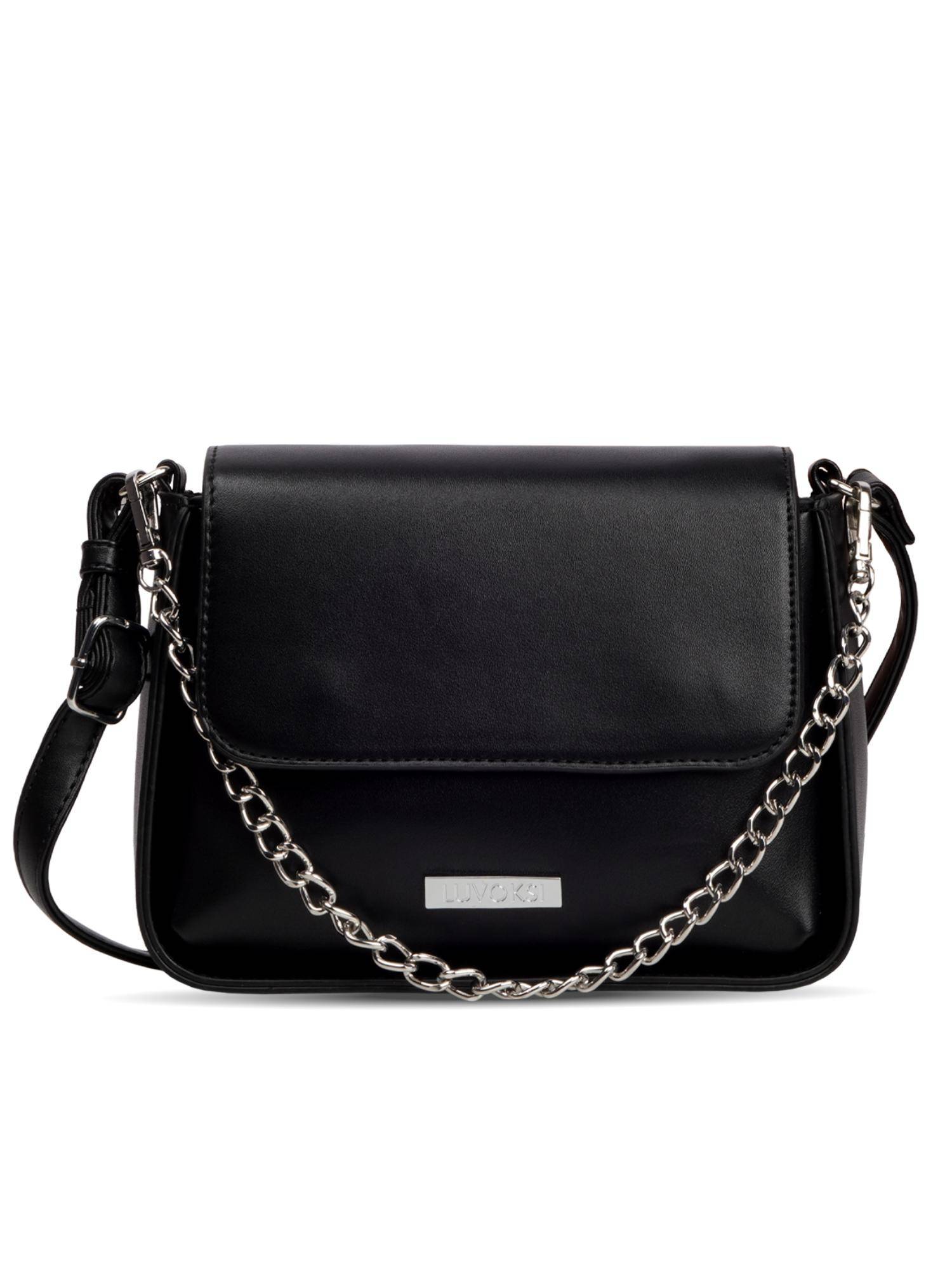 LUVOKSI Black Solid/Plain Sling Bag with Detachable Handle (Medium)