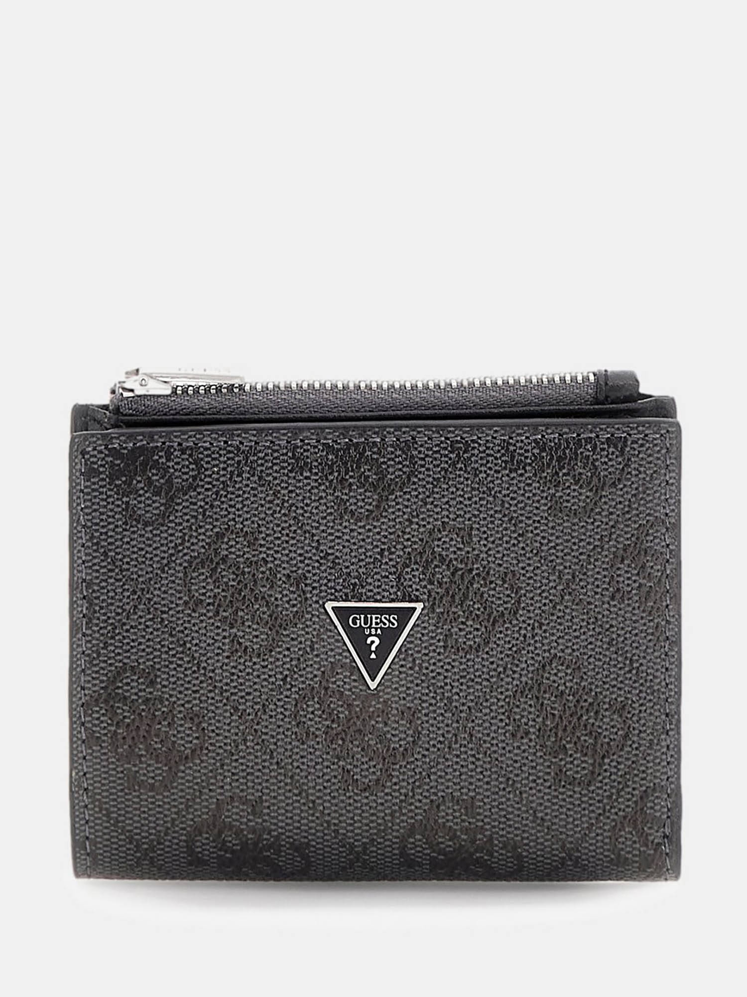 Guess Men Black Printed Milano Bifold Top Zip Wallet