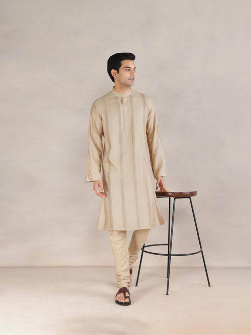Buy Fabindia Beige Viscose Silk Pintucks Long Kurta Online