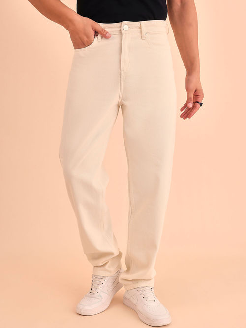Buy Style Quotient Men Off White Solid Relaxed Fit Mid Rise Cotton