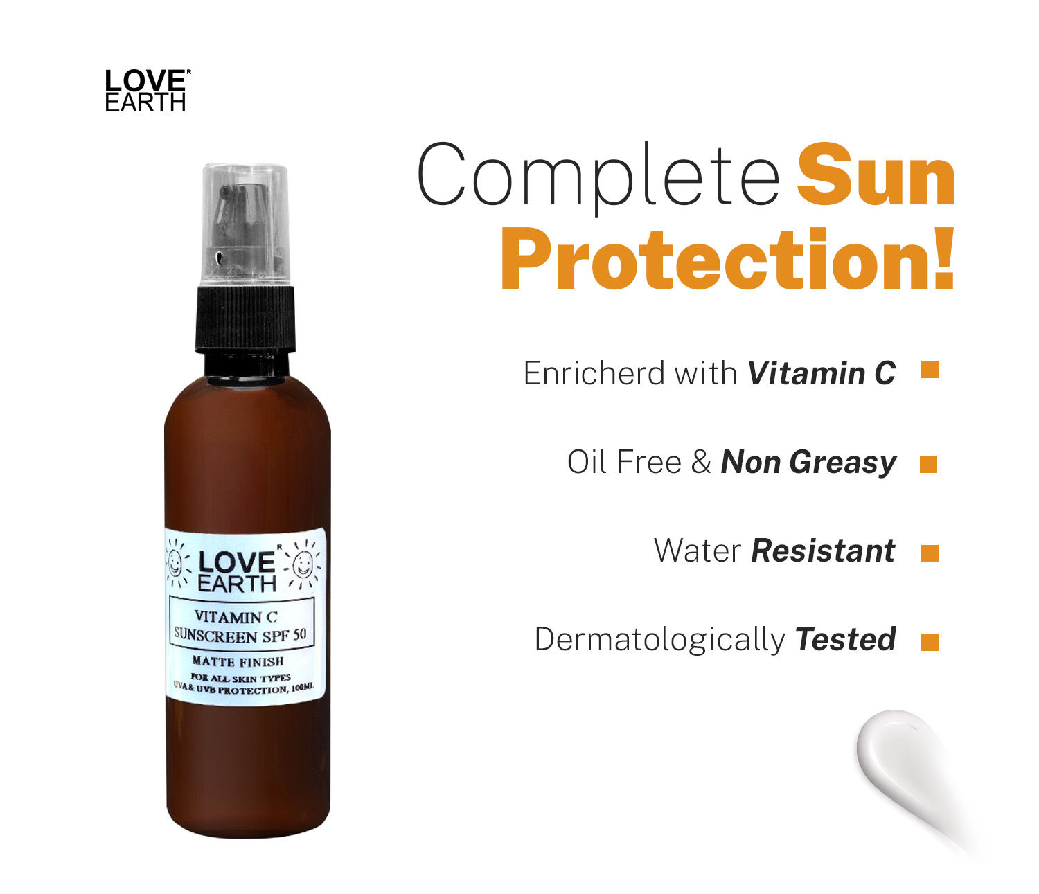 Love Earth Vitamin C Sunscreen SPF50 for UVA UVB Ray Protection with