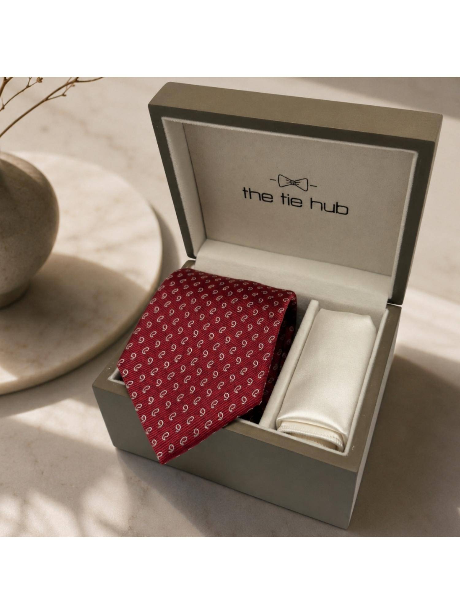 The Tie Hub Red Silk Paisley Formal Wear Gift Set For Men