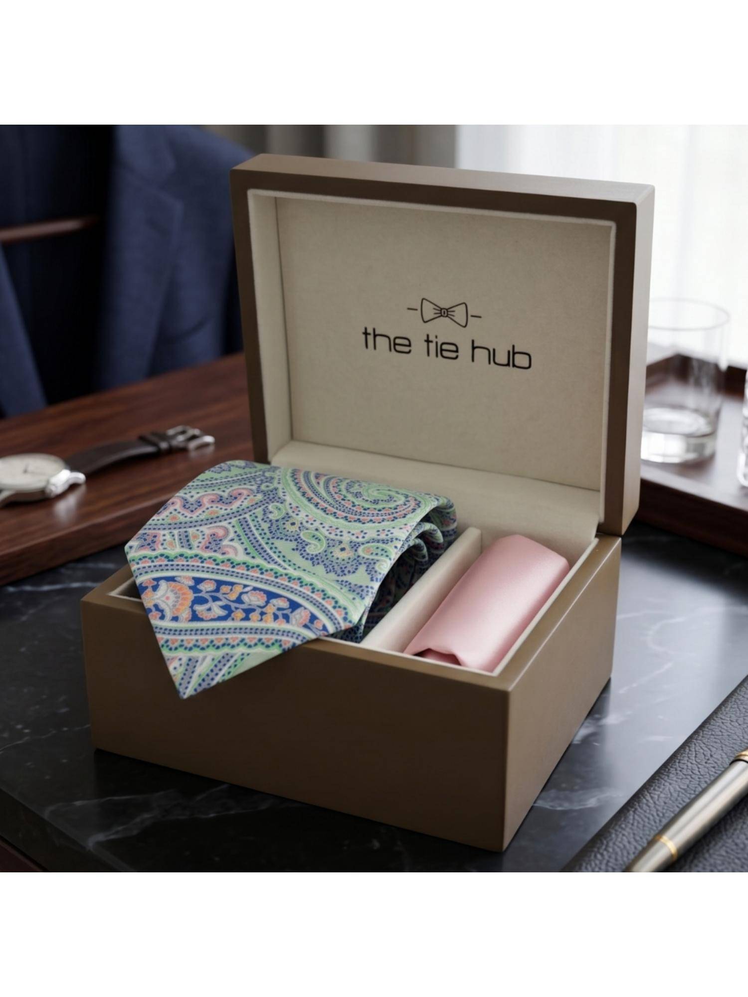 The Tie Hub Mint Green Silk Paisley Formal Wear Gift Set For Men