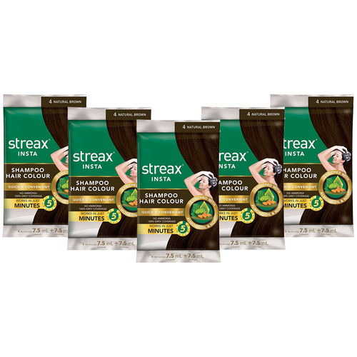 Streax Insta Shampoo Hair Colour - Natural Brown Pack Of 5: Buy Streax  Insta Shampoo Hair Colour - Natural Brown Pack Of 5 Online at Best Price in  India | Nykaa