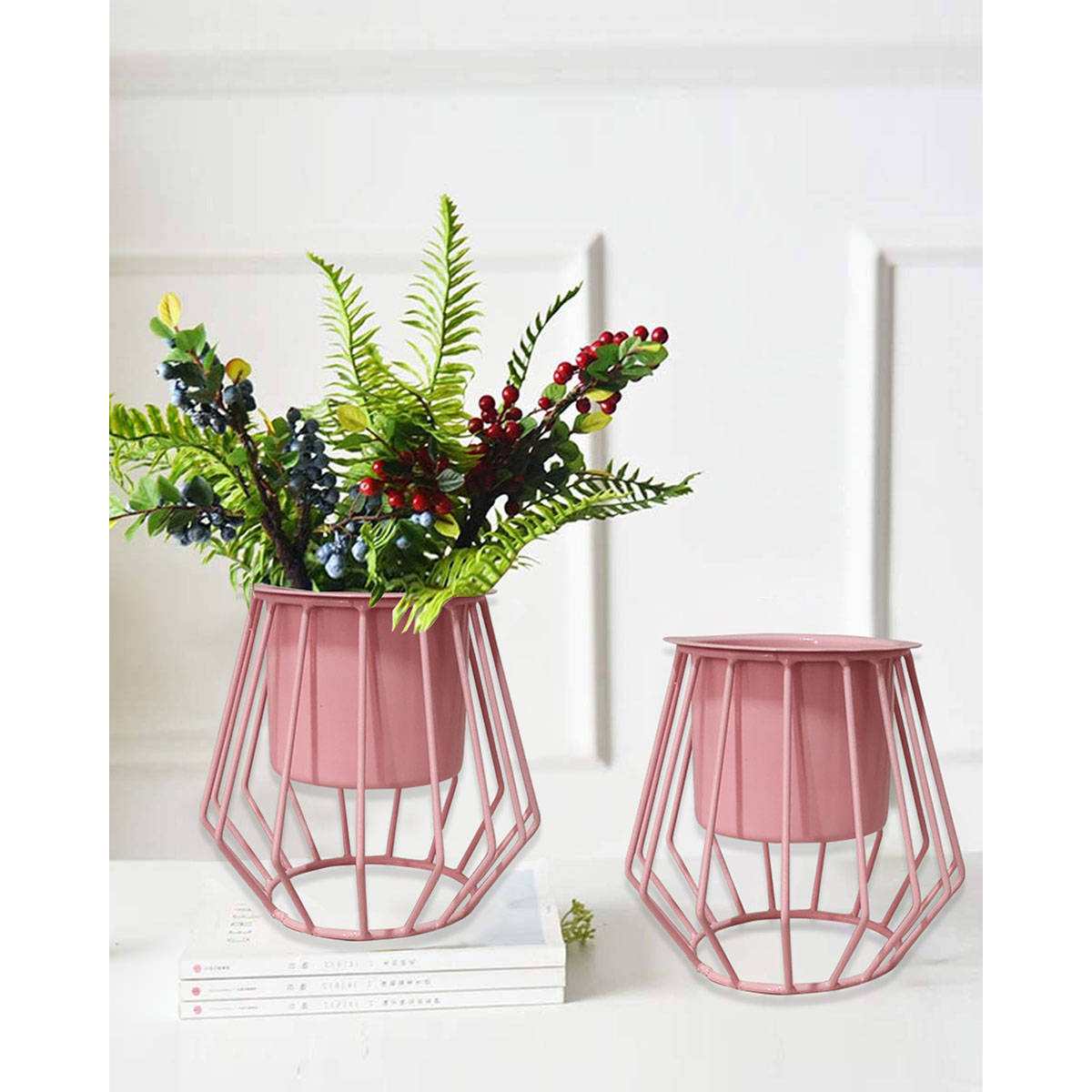 Homesake Pink Combo of 2 Table Metallic Metal Stand,Trapezium
