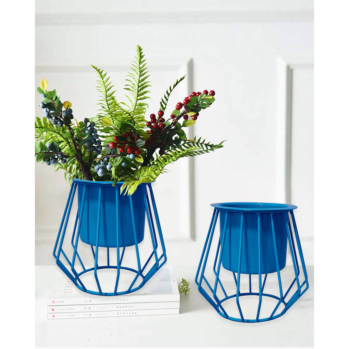 Homesake Mint Blue Combo of 2 Table Metallic Stand,Trapezium