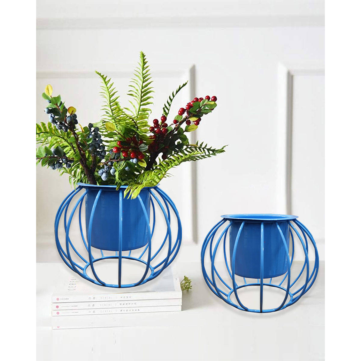 Homesake Mint Blue Combo of 2 Table Metallic Stand, Round
