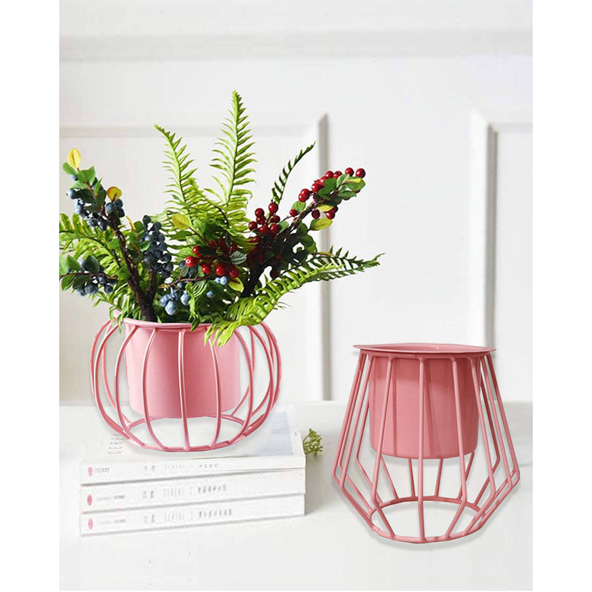Homesake Pink Combo of 2 Table Top Metallic Stand,Dual