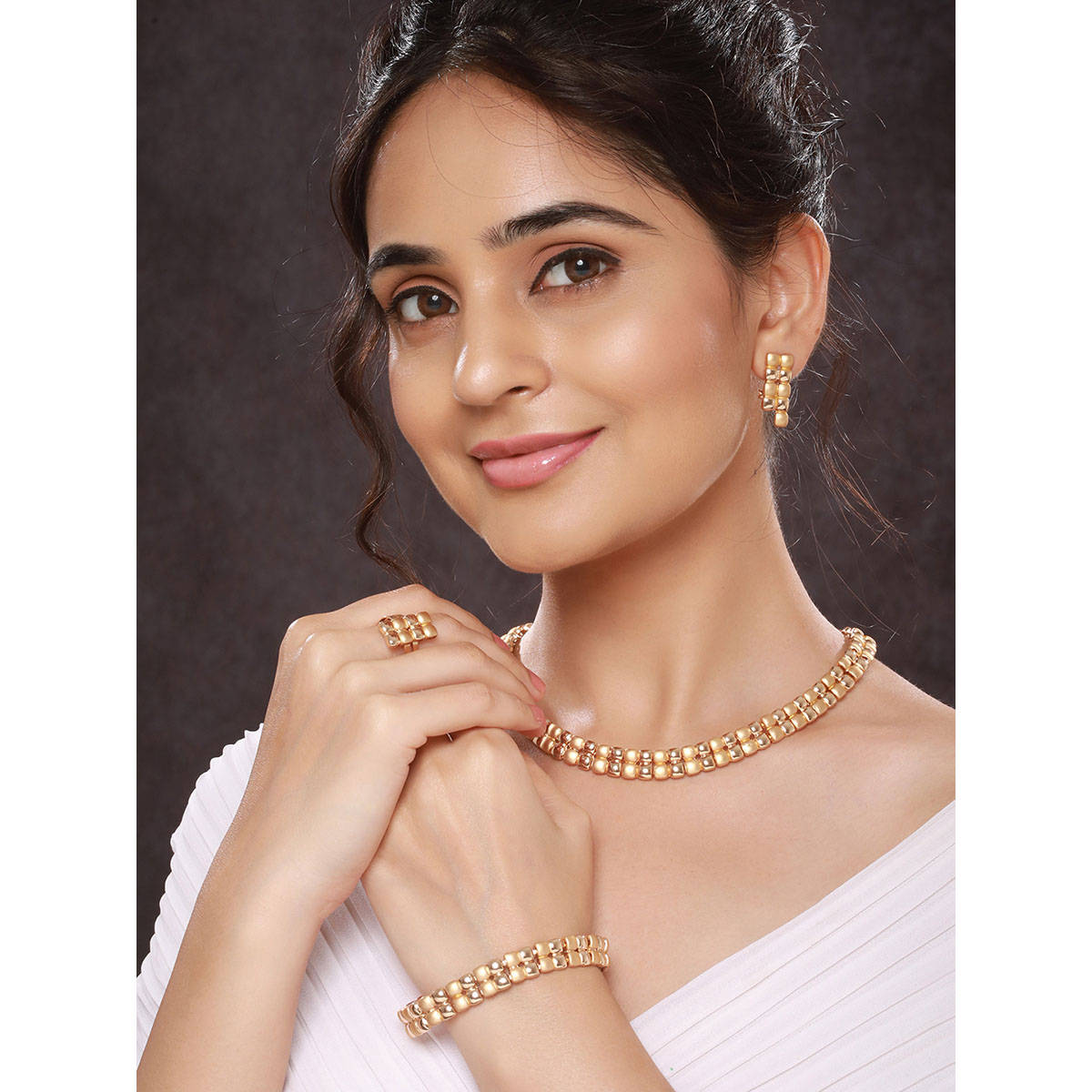 Saraf RS Jewellery 18K Gold Plated Ball Statement Combo Jewellery Set