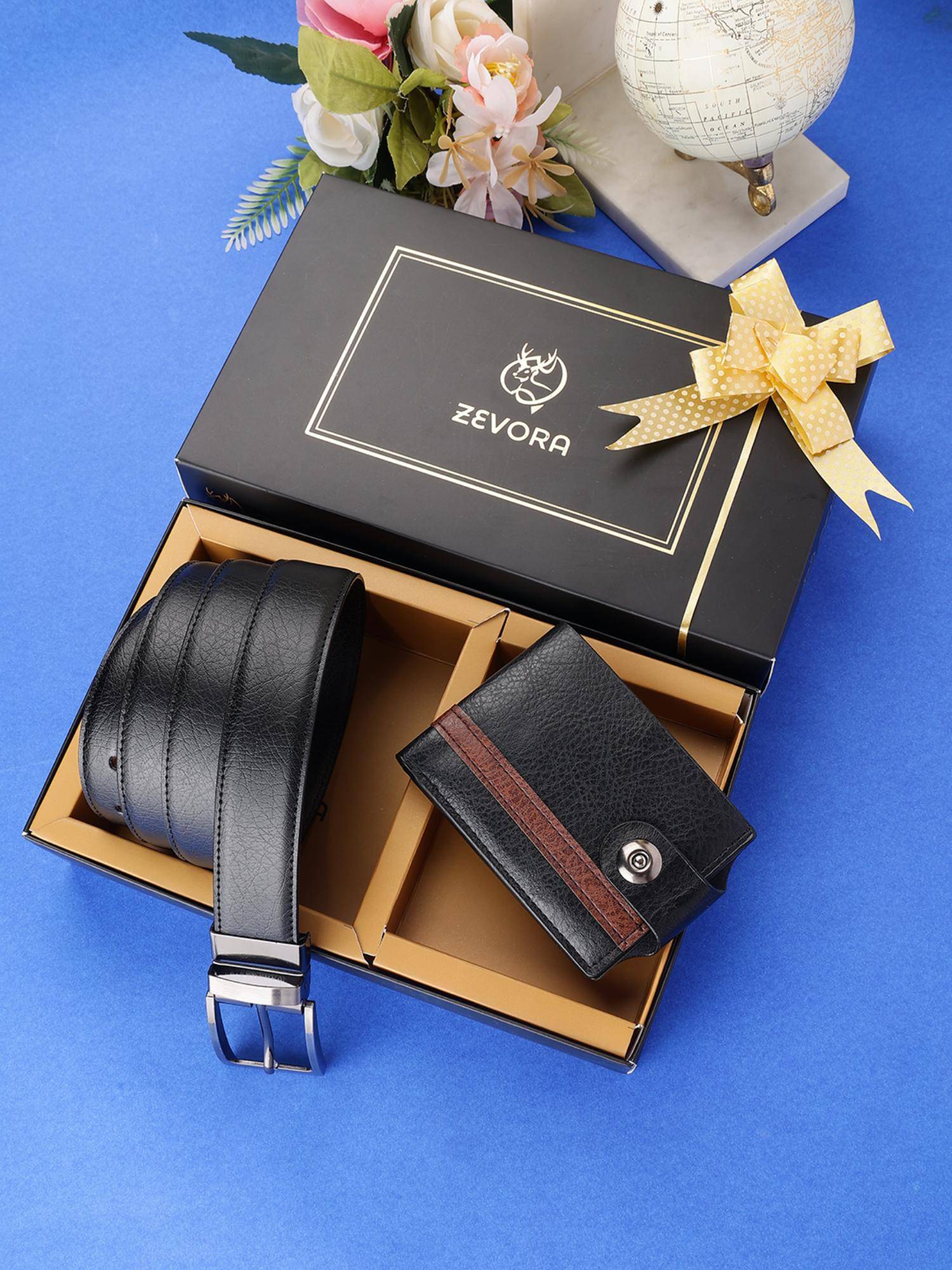 Zevora Buy ZEVORA Men Accessory Reversiable Belt and Wallet Gift Set-Black Online