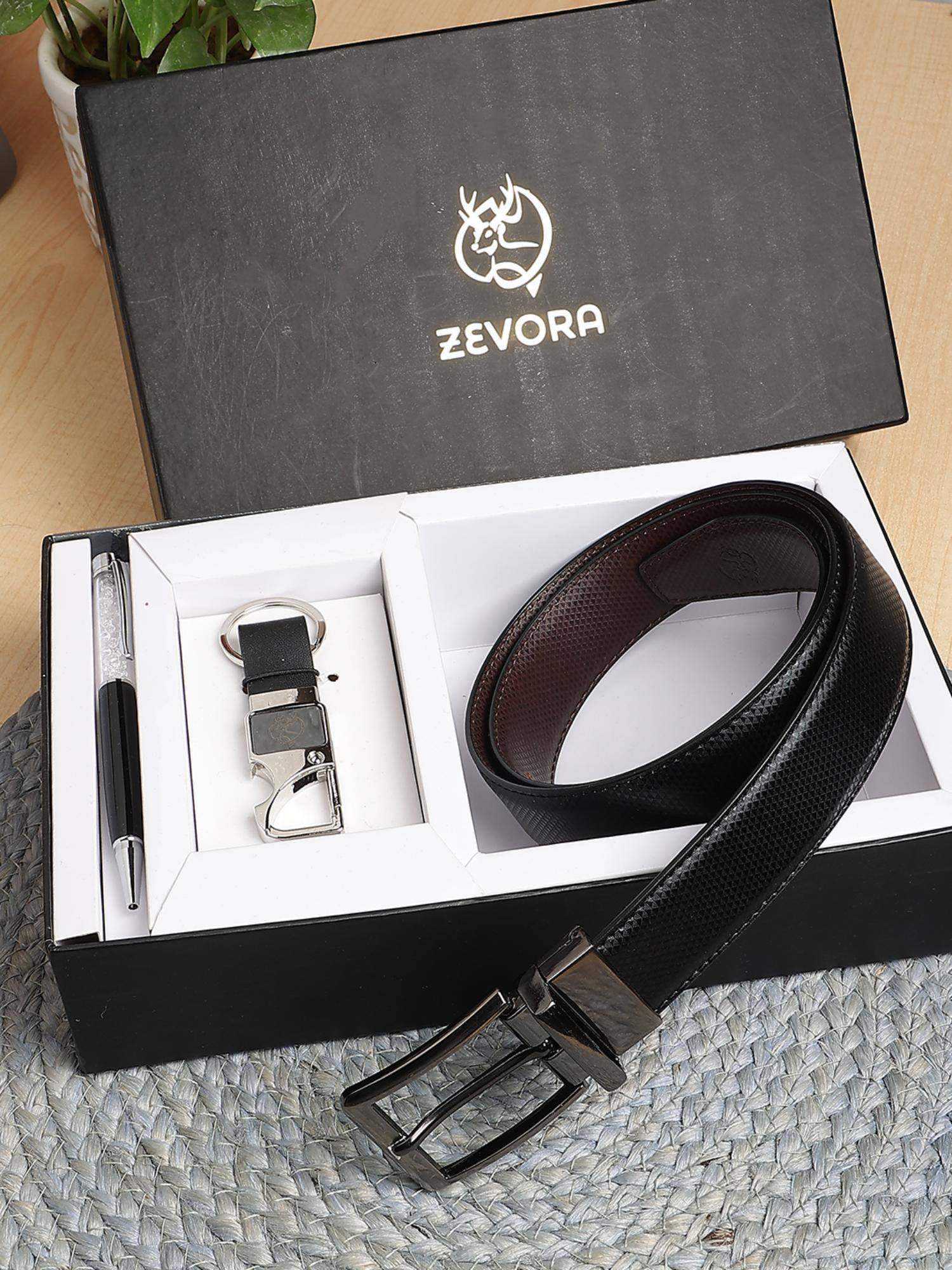Zevora Buy ZEVORA Men Reversible Belt, Keychain and Pen Gift Set-Black Online