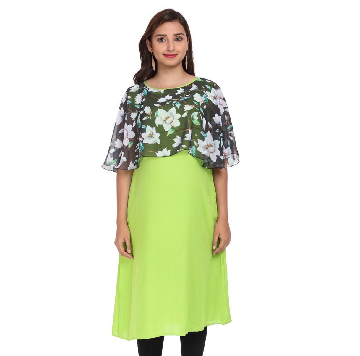 Women Crepe Flared Cape Kurti  Buy online from ShopnSafe