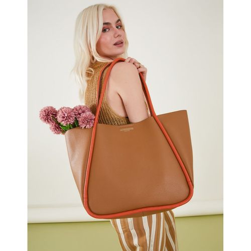 Accessorize London Womens Faux Leather Brown Contrast Piping Tote Bag