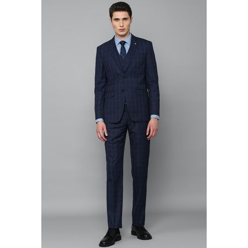 Buy Louis Philippe Navy Blue Check Suit (Set of 3) Online