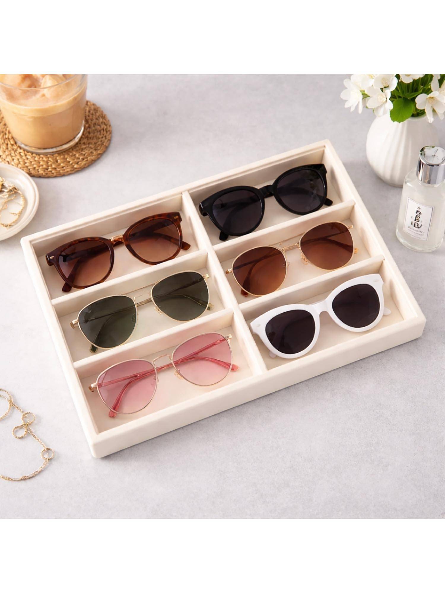 The Big Trove Premium Cream Velvet 6 Slot Sunglass Organizer & Storage Display Tray