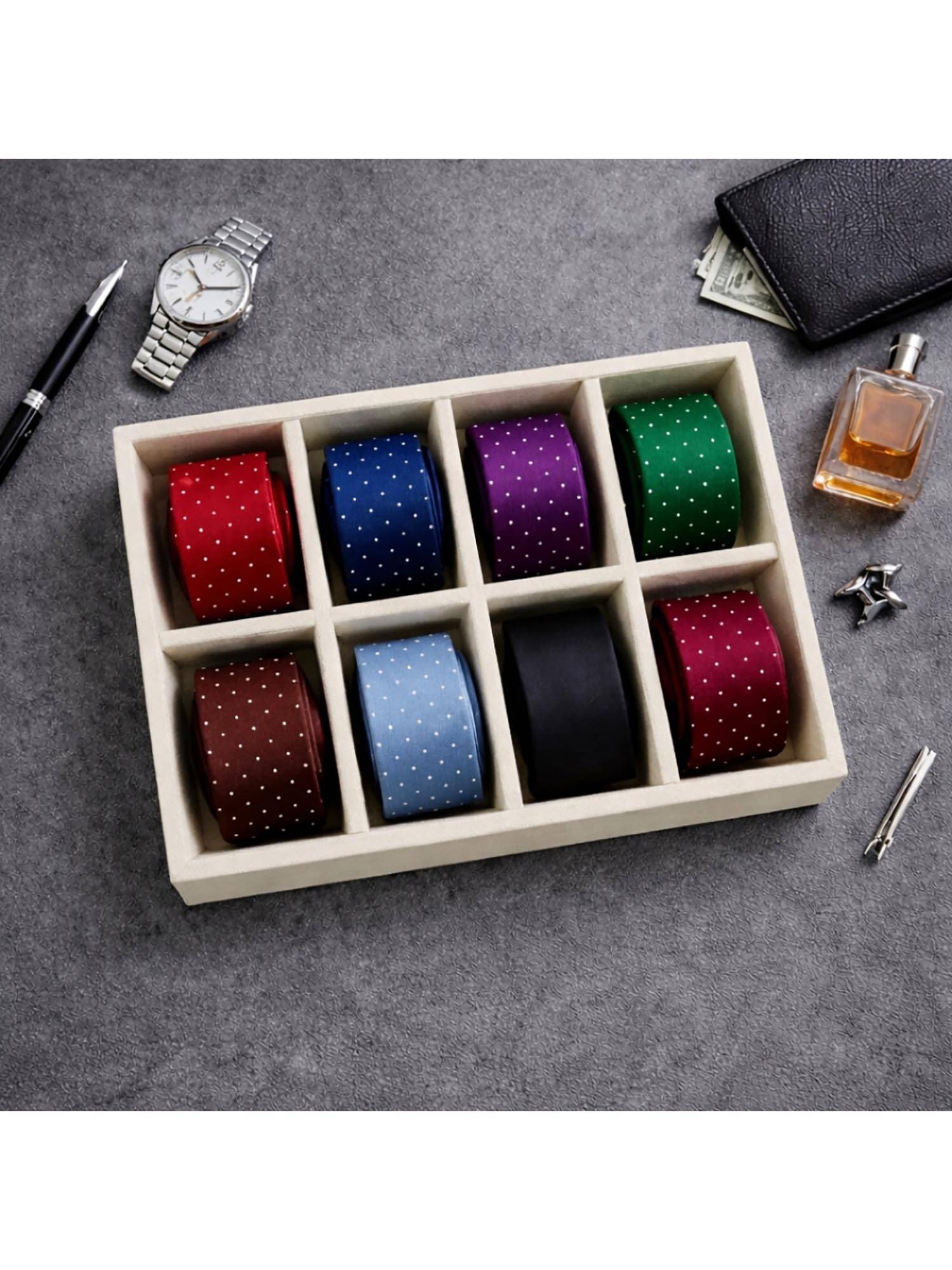 The Big Trove Luxury Cream Velvet 8 Slot Tie Organizer & Storage Display Tray For Wardrobe