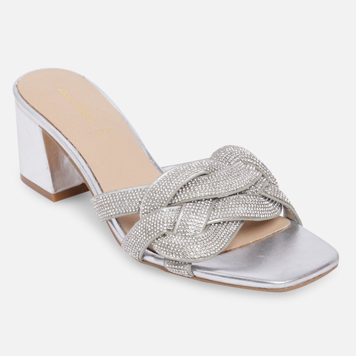 Buy Aldo Grandly Synthetic Silver Solid Block Heel Sandals Online