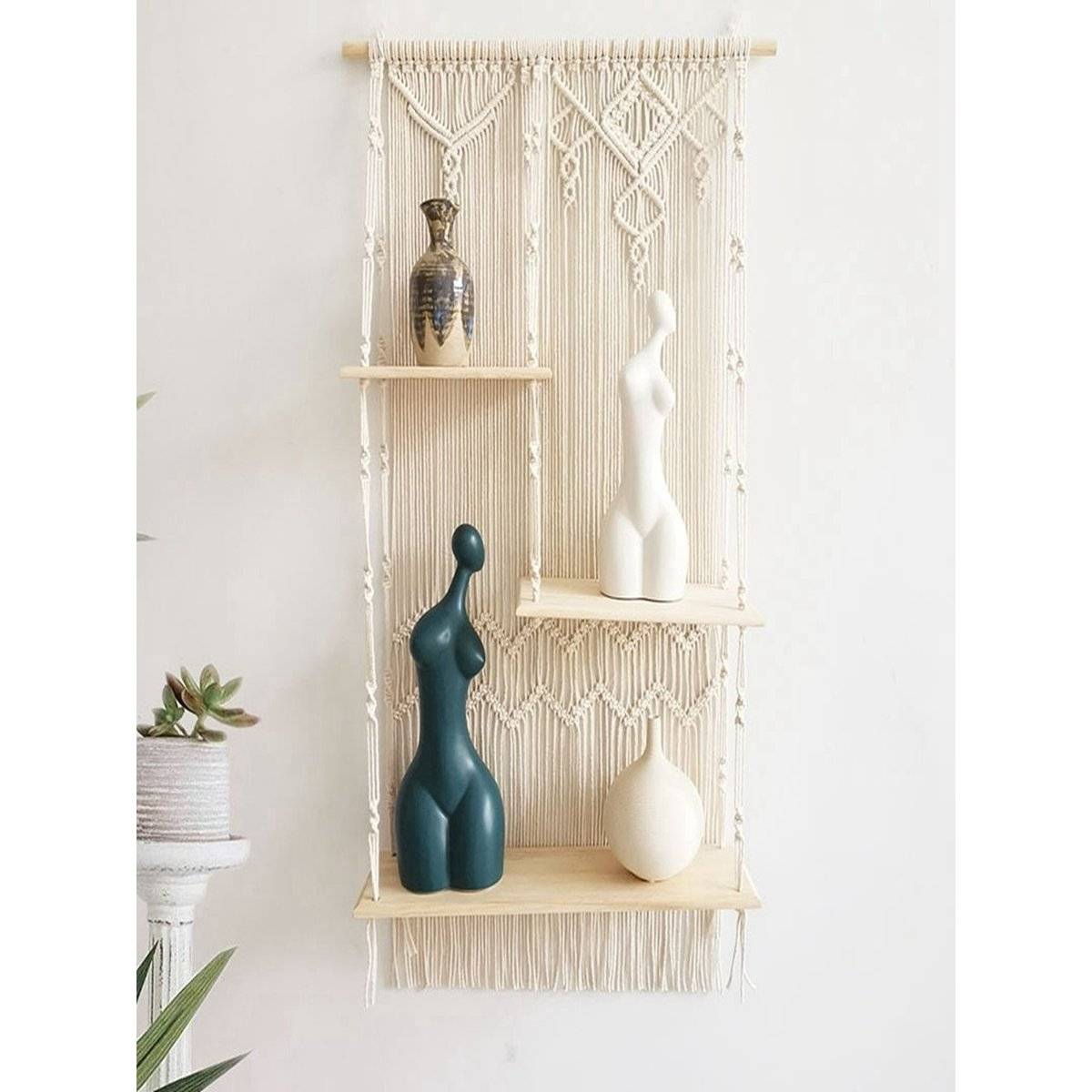 Ecofynd Bohemian Macrame Wall Hanging Shelves