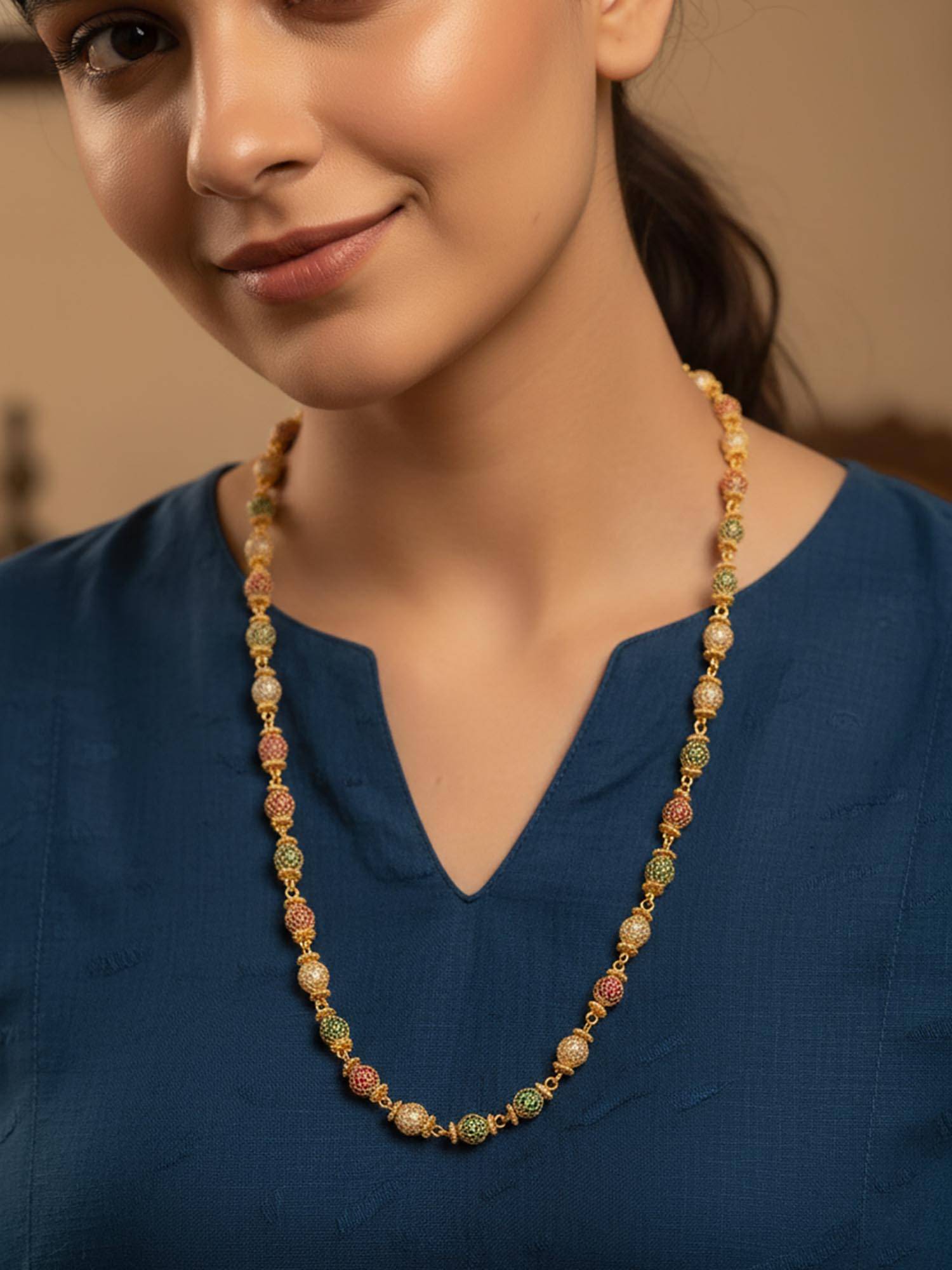 NVR Women Gold Plated Multicolour Artificial Beads Necklace
