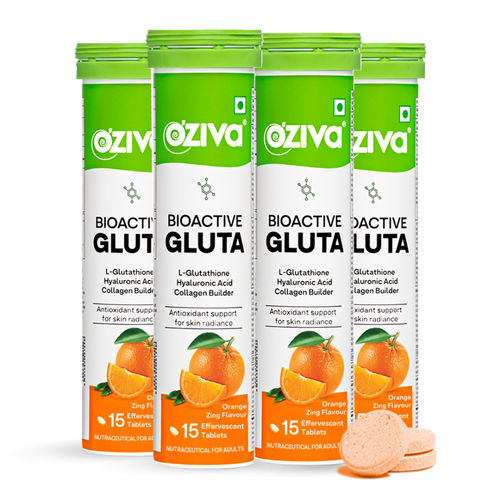 Buy OZiva Bioactive Gluta Fizzy (L-Glutathione), Reduce Cellular Damage on  Skin- Orange (Pack of 4) Online