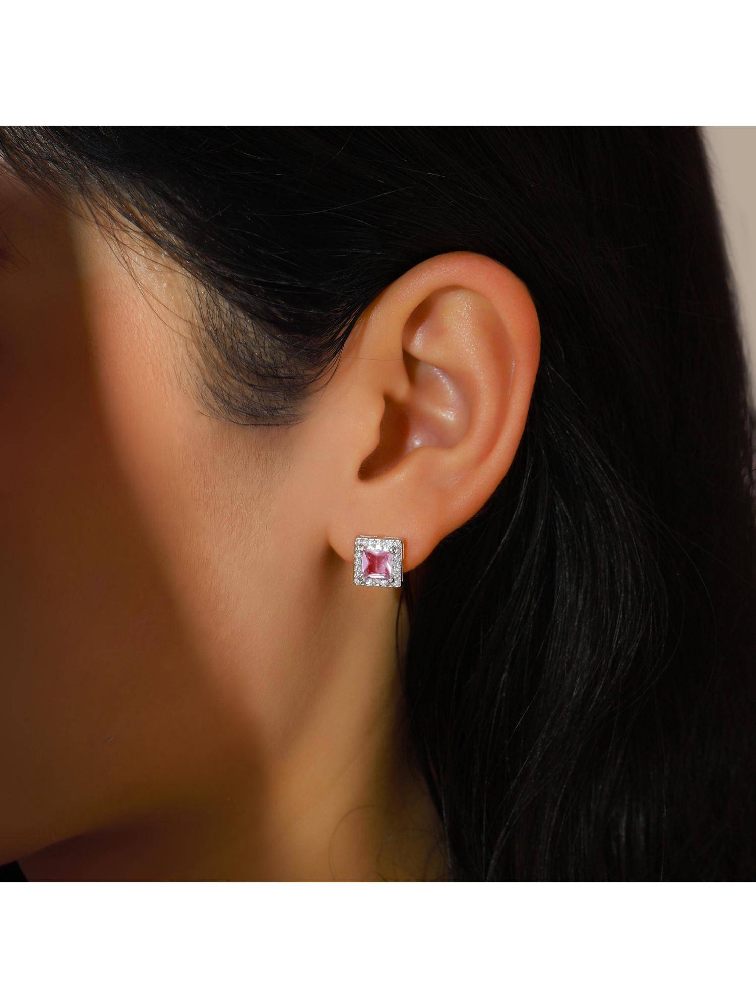 Salty Pink Geo Frame Stud Earrings