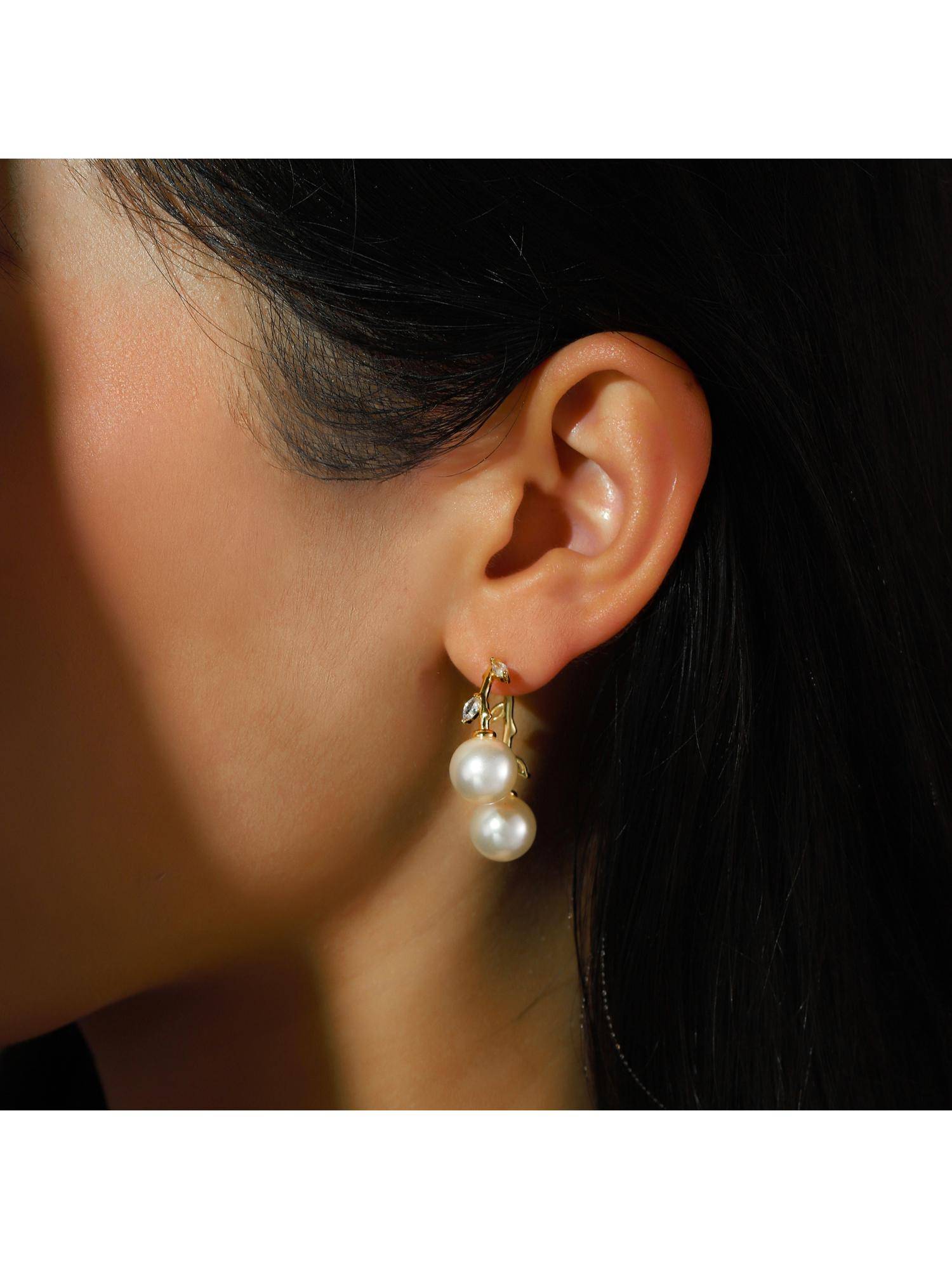 Salty White Pearl Sprout Drop Earrings