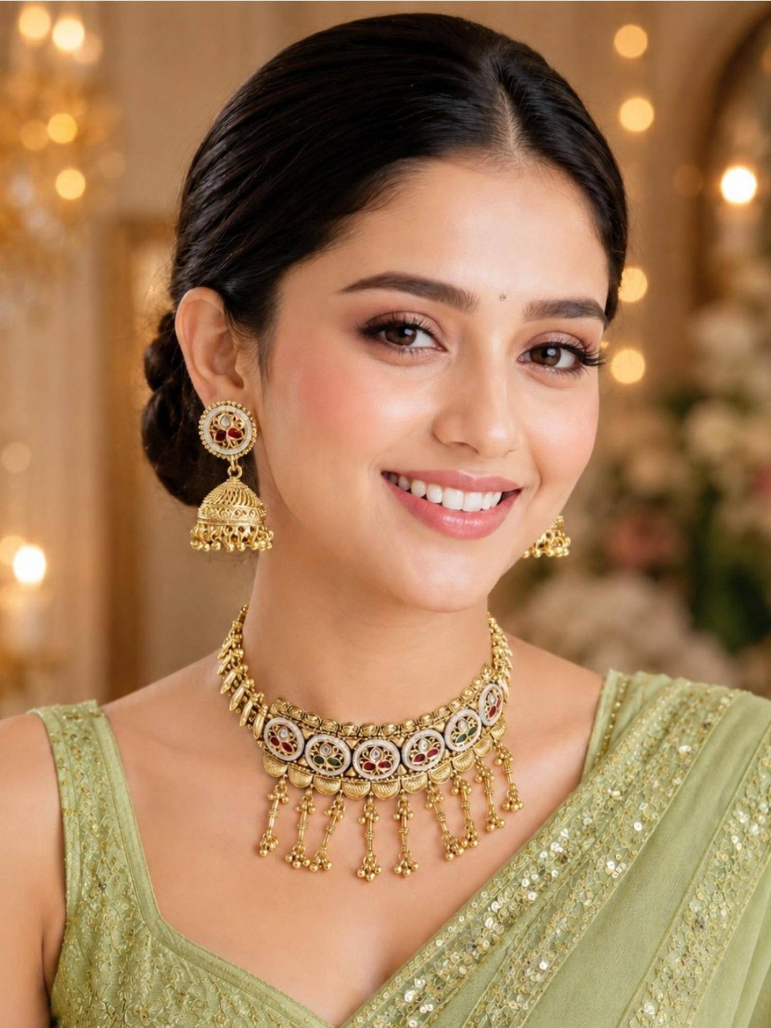 OOMPH Gold Tone Heritage Rajwadi Kashmiri Choker Jewellery Set