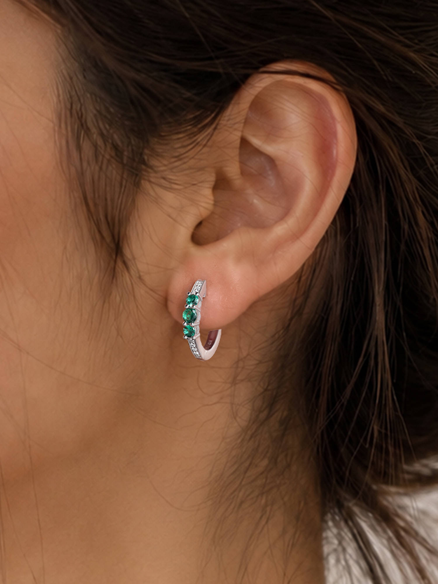 Ornate Jewels 925 Sterling Silver Round Green Nano Huggie Hoop Earrings