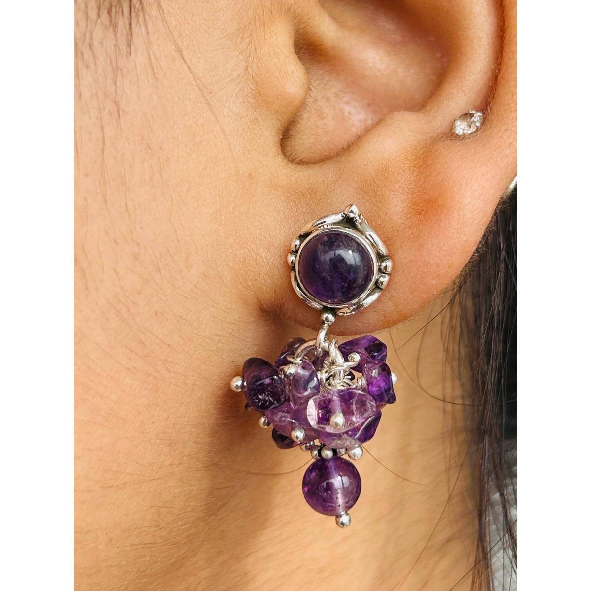 METALM Amethyst Snowflake Cz Beads Purple Studed Drop Earrings