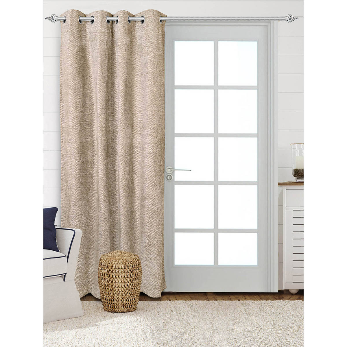 Saral Home Beige Pacman Chenille Blackout Curtain (4X9 Feet)