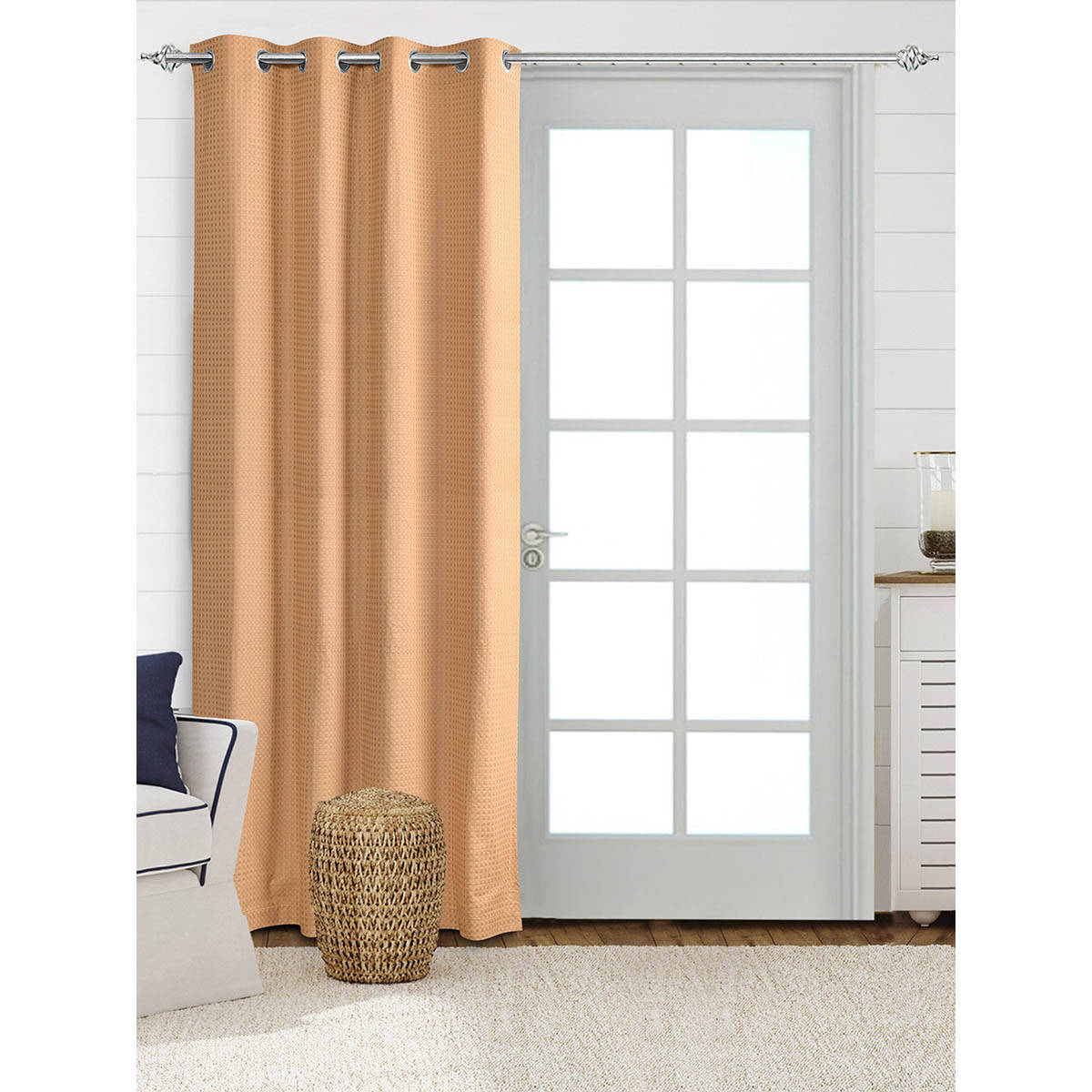 Saral Home Beige Waffle Cotton 100% Blackout Curtain (4x7 Feet)