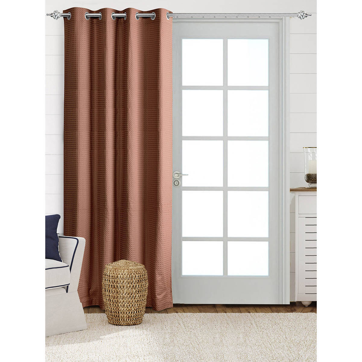 Saral Home Brown Waffle Cotton Room Darkening Curtain (4x7 Feet)
