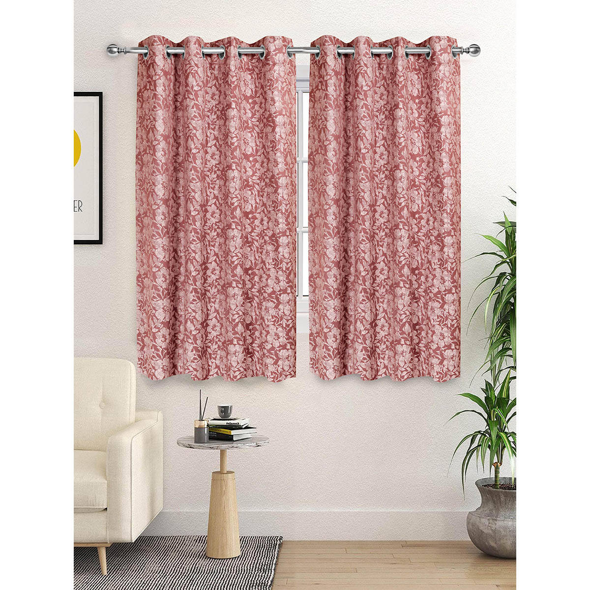 Saral Home Kanan Cotton Mauve Room Darkening Curtains (4X5 Feet)