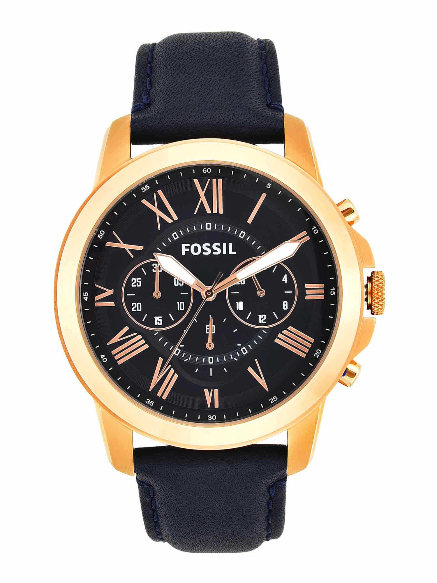 Fossil FS4835 Grant Multi-Function Navy Dial Navy Leather Men's Watch :  Amazon.in: Fashion